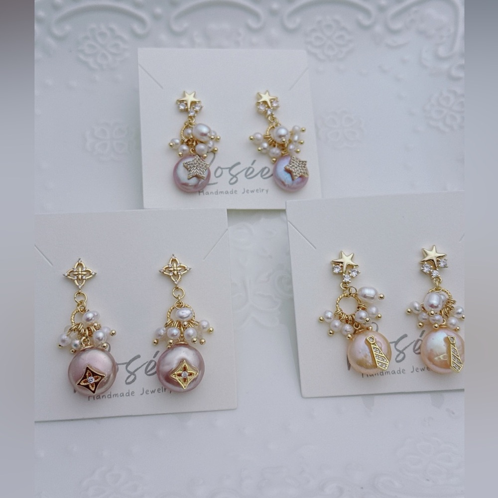 26E278 Handmade Freshwater Baroque Pearl Coin Pearl Dangling Earrings S925 Post - Picture 4 of 8